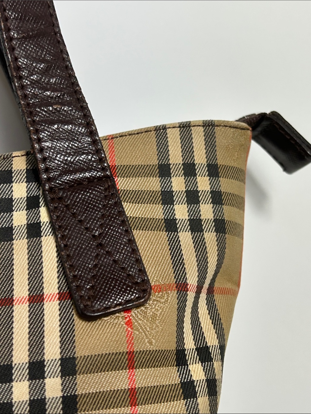 Burberry Haymarket Nova Check Two Handles Canvas Leather Shoulder Bag SM Purse - Picture 3 of 11